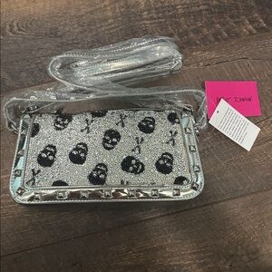 NWT Rare Betsey Johnson Rhinestone Skull Bag